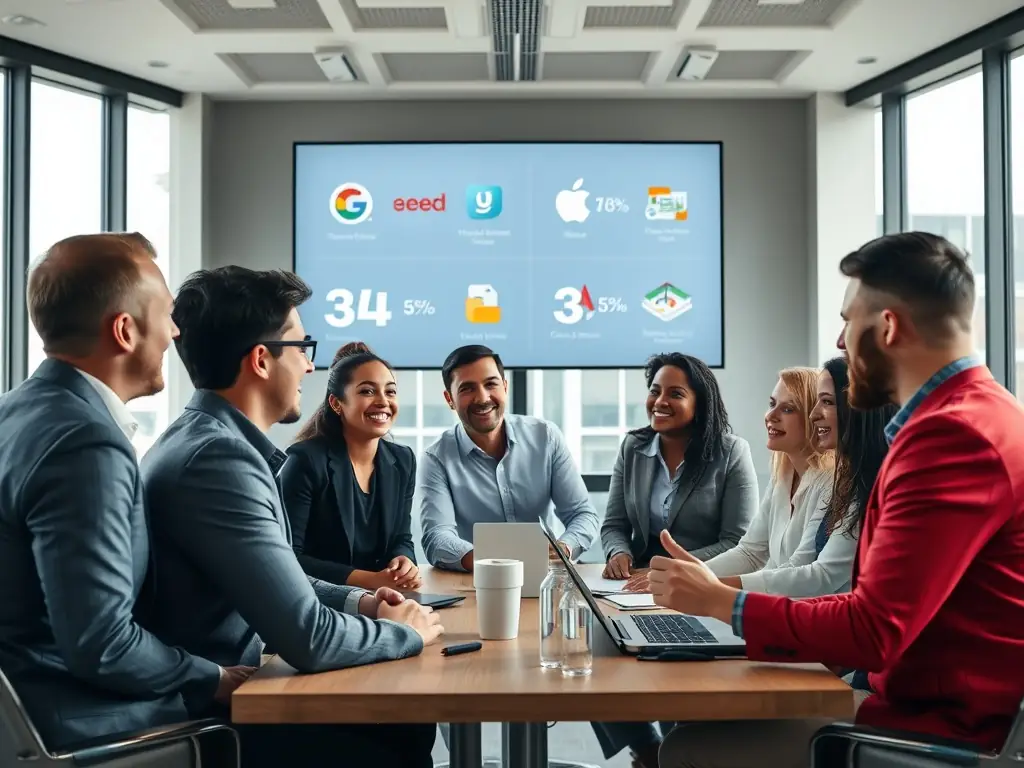 A dynamic brand strategy presentation is being delivered, highlighting brand values, target audience insights, and a clear roadmap for building a strong brand identity.